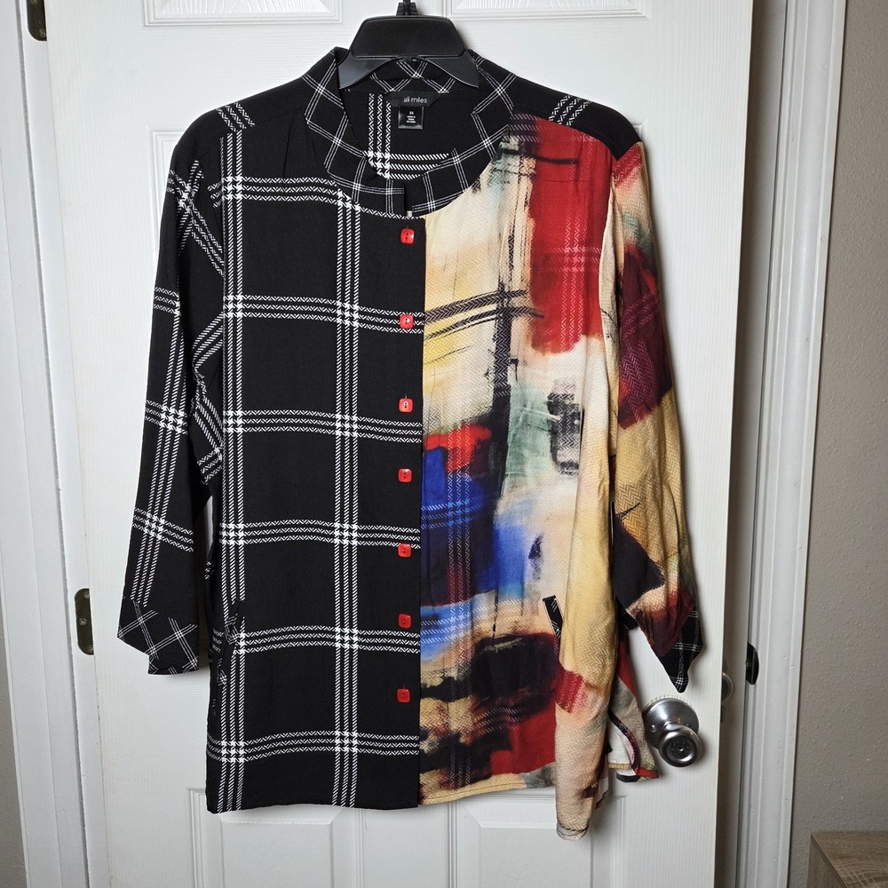Ali Miles sz 3X button up tunic top NWT modern wearable art chic casual